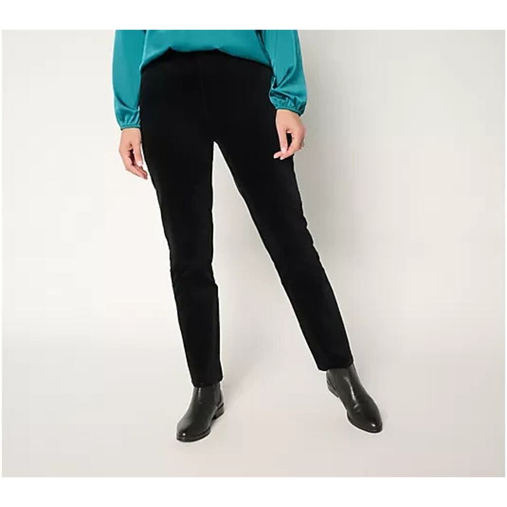 Denim & Co. Regular Stretch Velveteen Straight Leg Pants Black Size Medium